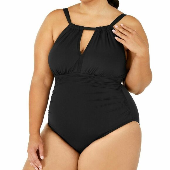 NWT! Ralph Lauren Black Club Solids High Neck Slimming One Piece Swimsuit NEW! - Picture 1 of 4
